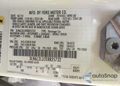 2014 Lincoln Mkz Hybrid from USA, damaged, VIN 3LN6L2LU2ER825732